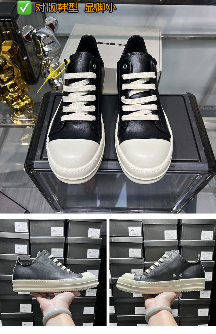 Rick Owen Low-Top Leather Platform Sneaker RO Dark Elevated Sole Casual Shoes