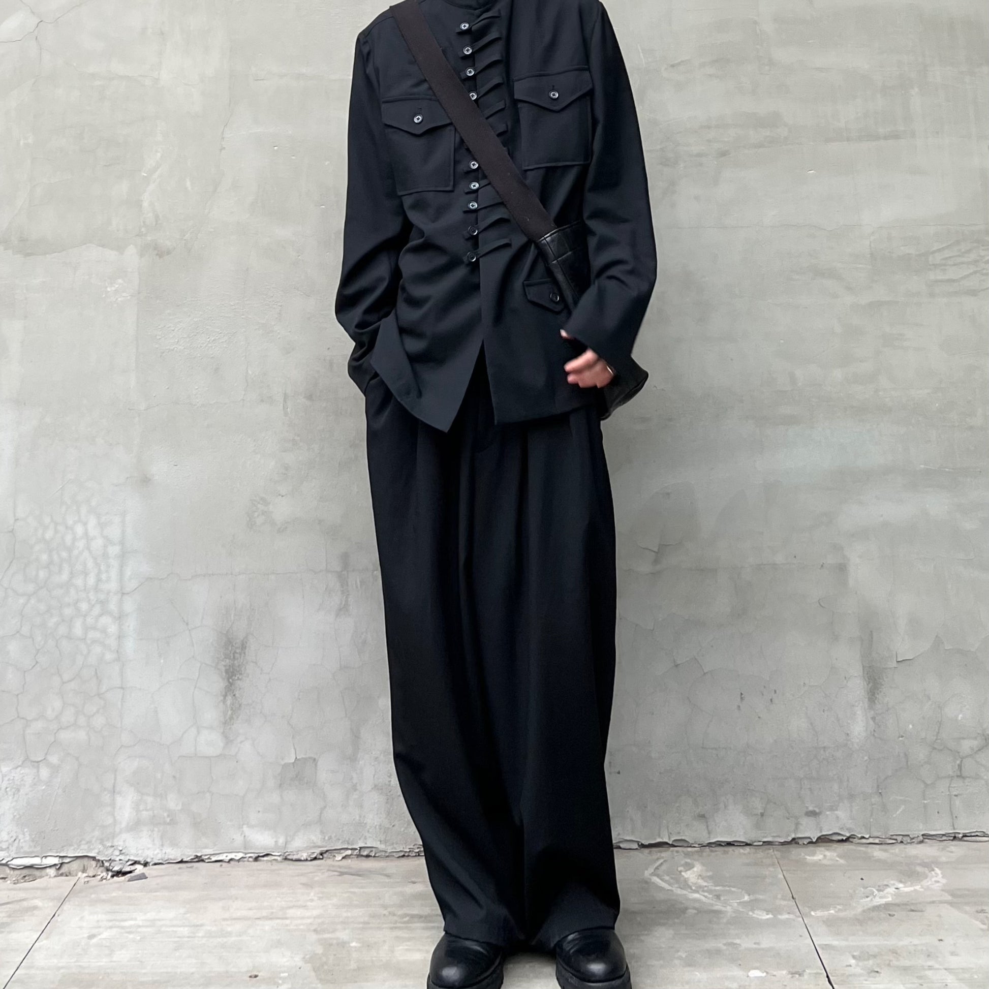 Yohji Yamamoto Twelve Pleat Wool Tapered Draped Wide Straight Trousers