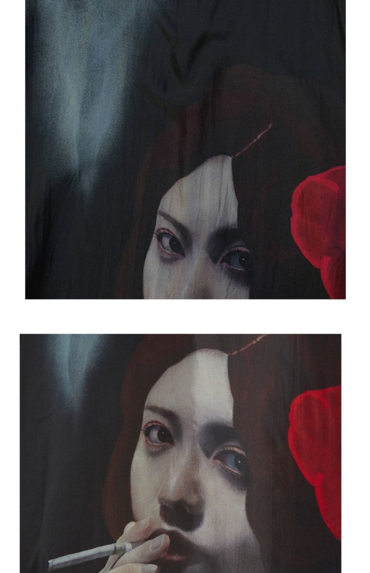 Suzume Uchida "Smoking Girl" Silk Shirt - Yohji Archive Darkwear -  