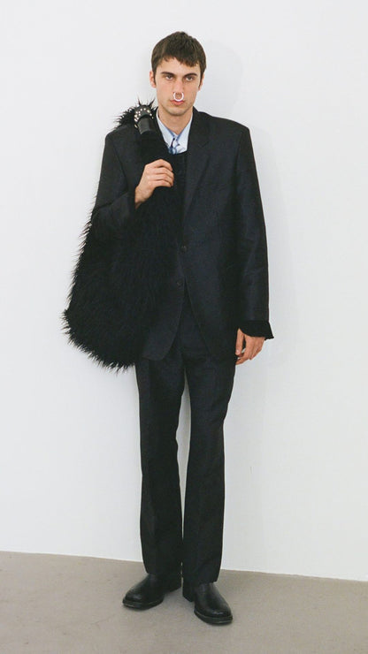 Our Legacy Faux Shearling Shoulder Bag - Oversized Furry Tote Faux Fur Crossbody - Black