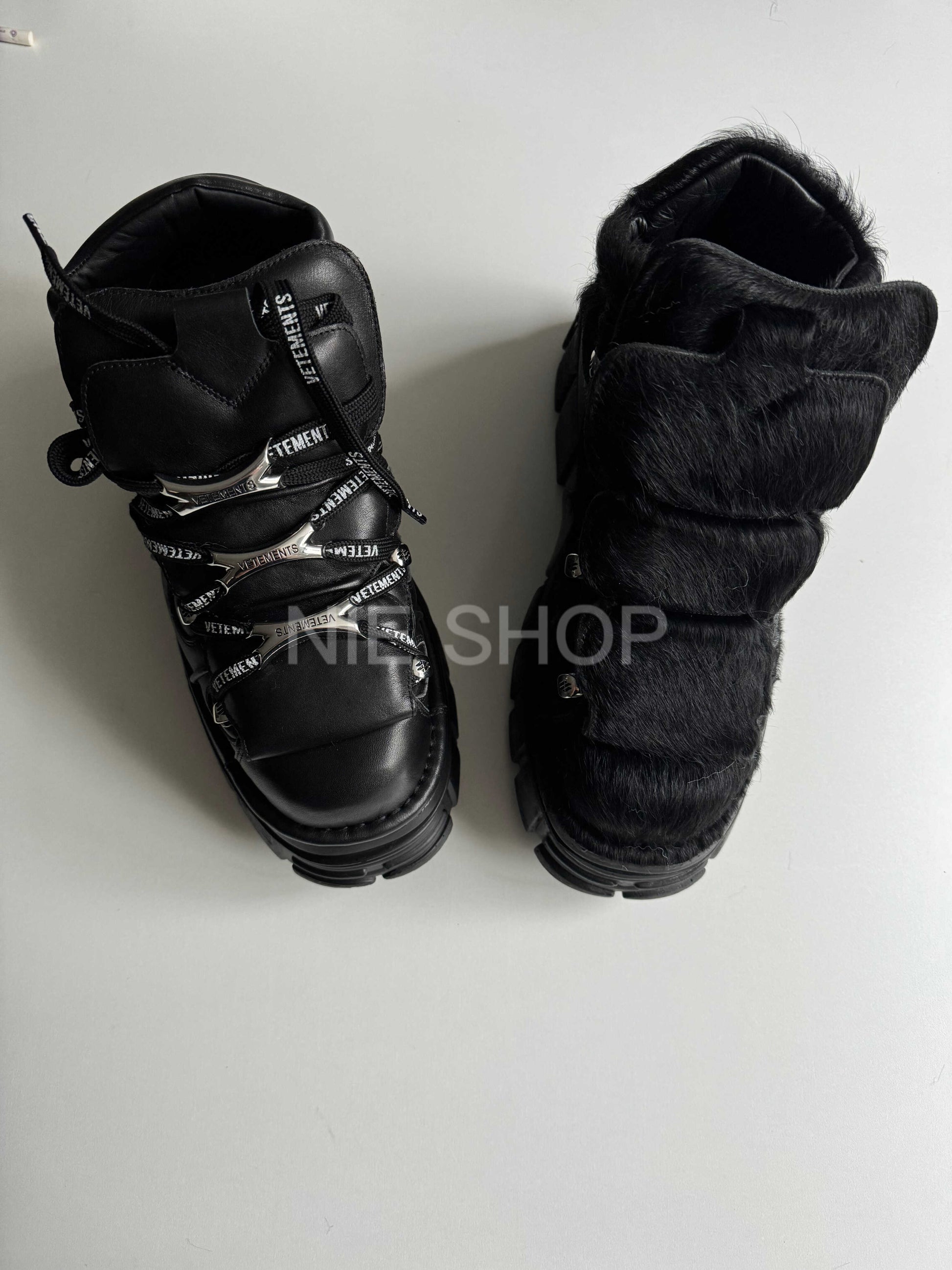 Y2K Collab vetements Punk Metal Chunky Platform Shoes - Pony Hair Vers