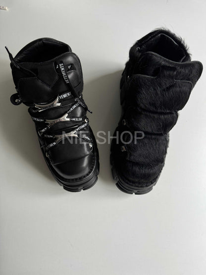 Y2K Collab vetements Punk Metal Chunky Platform Shoes - Pony Hair Vers