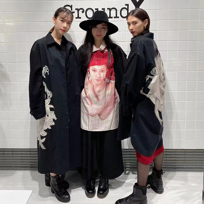 donclickin Yohji Uchida Suzuran ’Sun Child’ Print Shirt - Reversible Silk Blouse