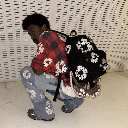 READYMADE x Denim Tears Collaboration Chanel-Style Backpack Intricate Embroidery - Black