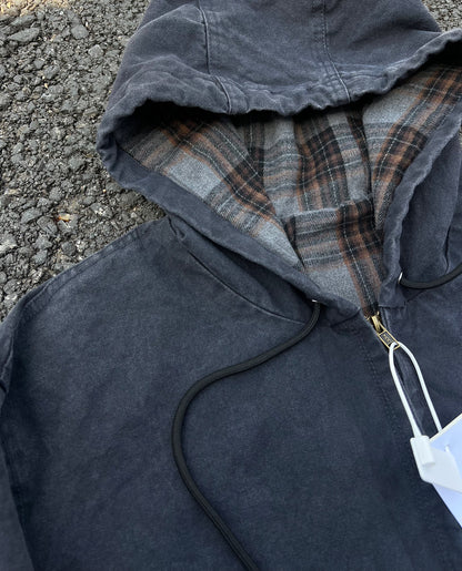 J130 Heavyweight Vintage Washed Hooded Jacket Unisex Retro Outerwear