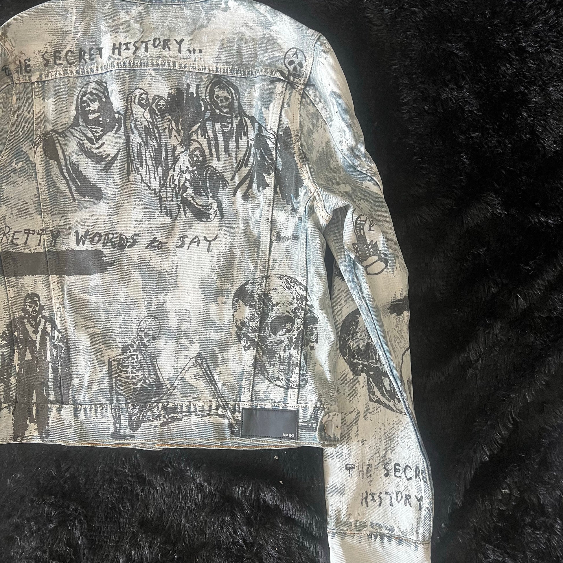 AMIRI 22FW Skull Reaper Graffiti Jackets - Hand Painted Waxed Denim