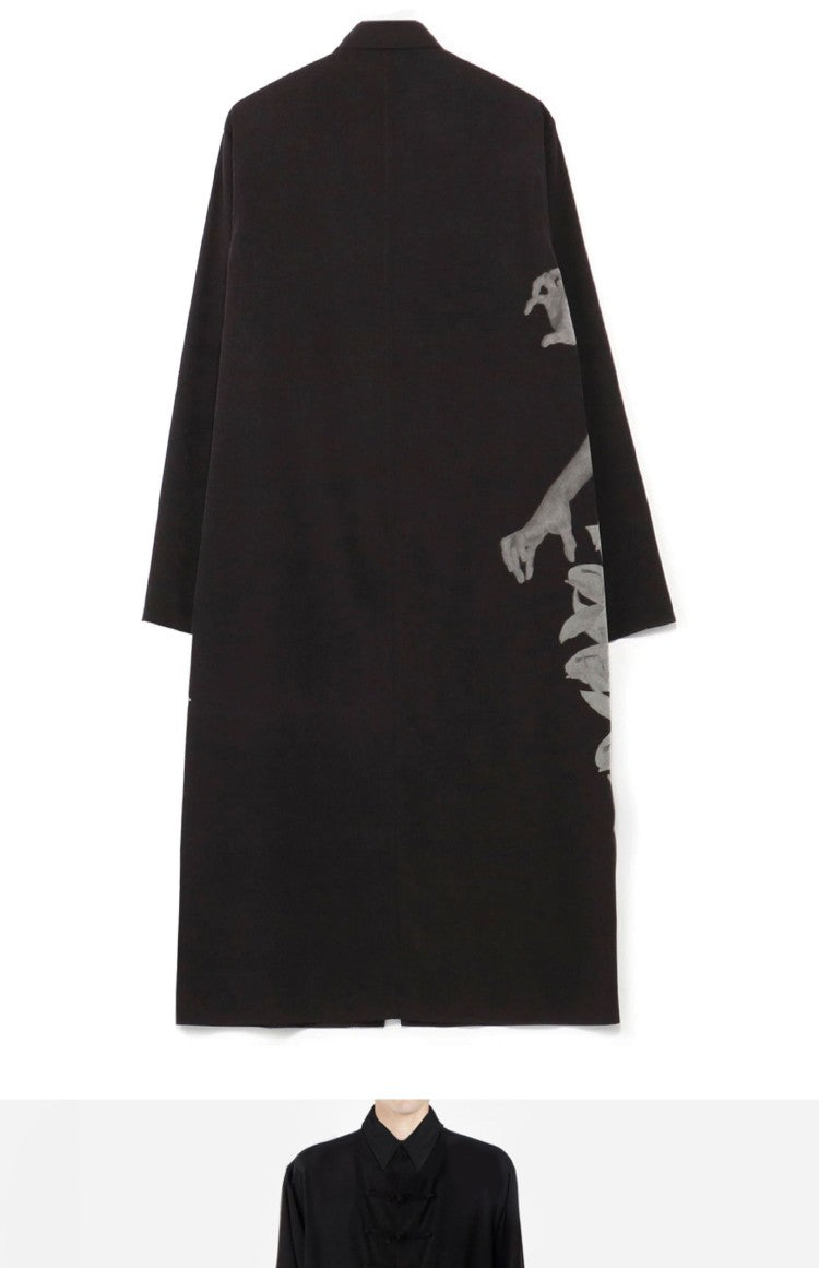 Yohji Yamamoto Dark Asura Lily Printed Mid-Length Shirt Button Closure