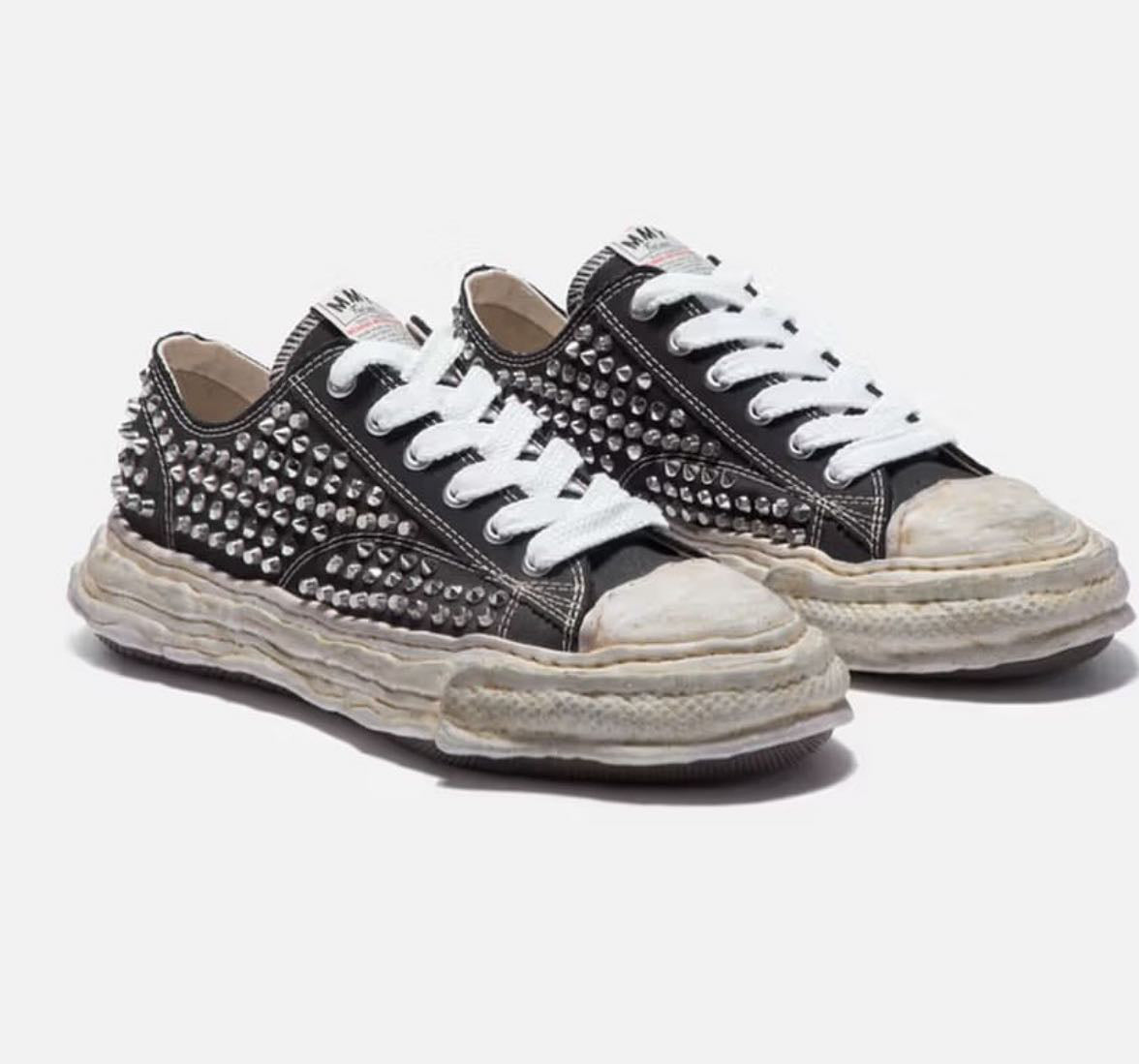Mihara MMY A13FW736 Studded Distressed Sneakers Melting Canvas Shoes