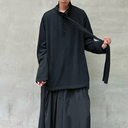 Yohji Yamamoto Merino Wool Knit Sweater Turtleneck Integrated Tie Scarf