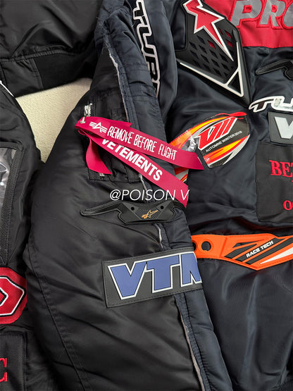 VTM Bomber Jacket Vetement Embroidered Patchwork Detail Racing Hoodie - Size avaliable S M L