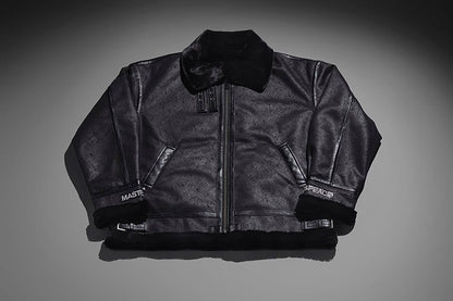 MasterMindOnline Gothic Skull B3 Aviator Flight Jacket - Mink Fur Leather Blend