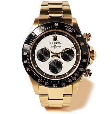 BAPEX TYPE 3 Triple-Eye Primate Head Watch - Panda Dial Quartz Chronograph