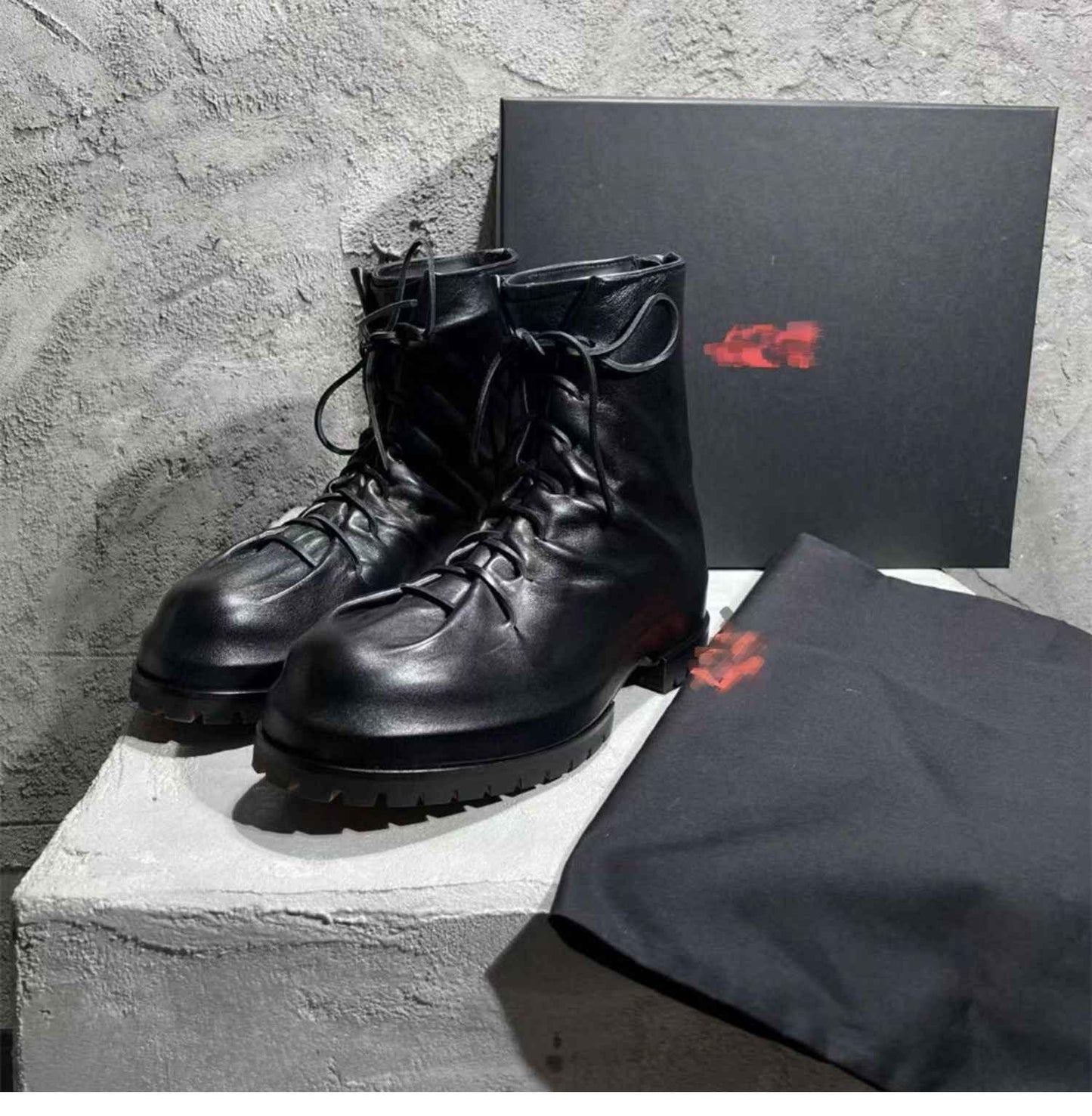 424 on Fairfax Ankle Boots - SS22 Crinkled Zip High-Top Retro Thick-Soled Lambskin