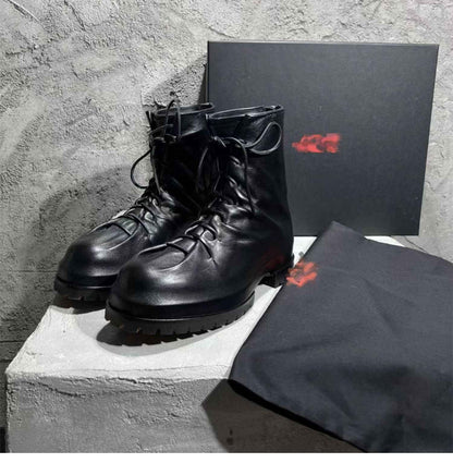 424 on Fairfax Ankle Boots - SS22 Crinkled Zip High-Top Retro Thick-Soled Lambskin