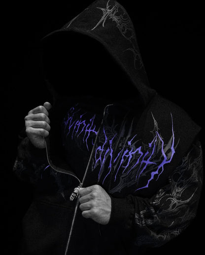 Breathedivinity Dark Gothic Zip-Up Hoodie - 420g French Terry