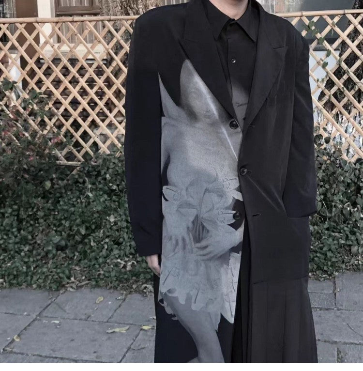 Yohji Asura Pleated Trench - Dark Avant-garde Black Unisex Coats