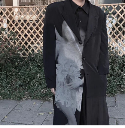 Yohji Asura Pleated Trench - Dark Avant-garde Black Unisex Coats