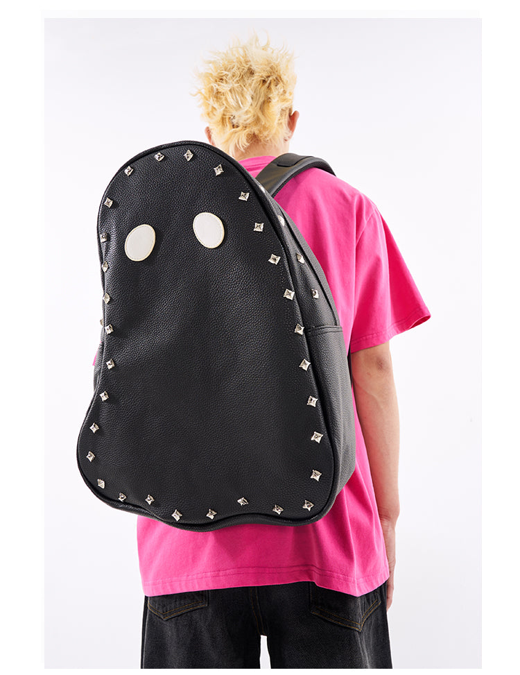 Fun & Cool Punk Studded Ghost PU Leather Backpack - Imp Halloween Edition - Black