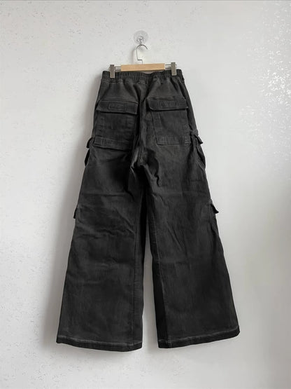 23SS Rick Owen Wide-Leg Washed Gray Jeans Ash Gray Unisex Cargo Pants - Size avaliable S ~ L