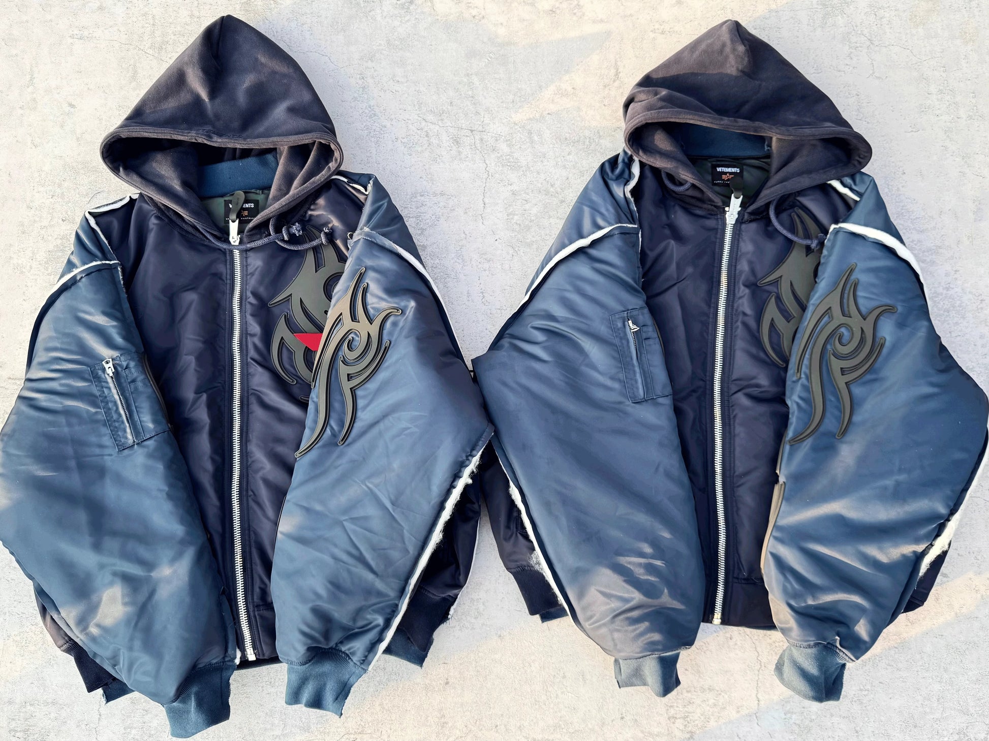 Custom-made 19AW Alpha Industries Vetements Tribal Bomber Blue Padded Jacket