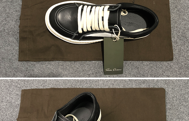 RO 22SS Vintage Leather Low-Top Sneaker Rick Owens - Black/Milk - 
