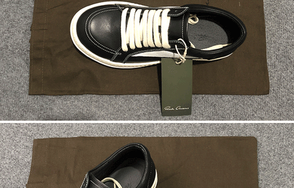 RO 22SS Vintage Leather Low-Top Sneaker Rick Owens - Black/Milk - 