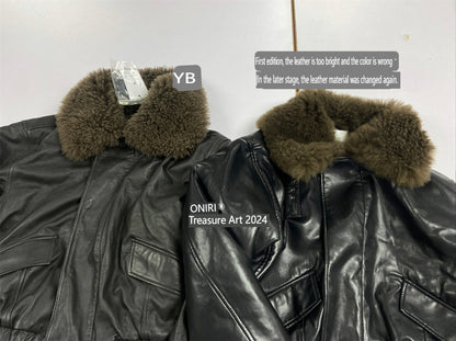 Heavyweight Le*maire Quilted Jacket Imported Lamb Wool Collar Gray-Black Padded Coats