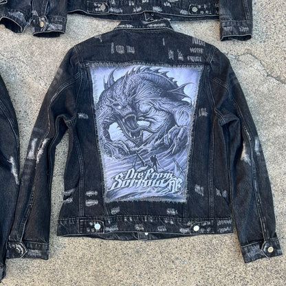 AMIRI Kill Back Denim Jacket - High Street Raw Hem Random Embroidered Patches
