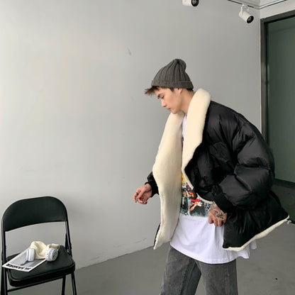 Donclickin Minimalist Shearling Cotton Jacket – Korean Oversized Turn-Down Collar