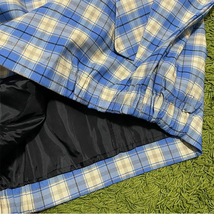 Stussy 24SS Blue Plaid Collared Coach Jacket – Retro Coats Casual Outerwear
