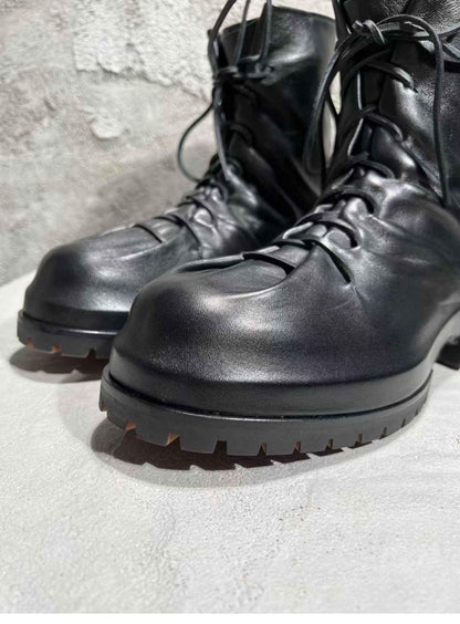 424 on Fairfax Ankle Boots - SS22 Crinkled Zip High-Top Retro Thick-Soled Lambskin