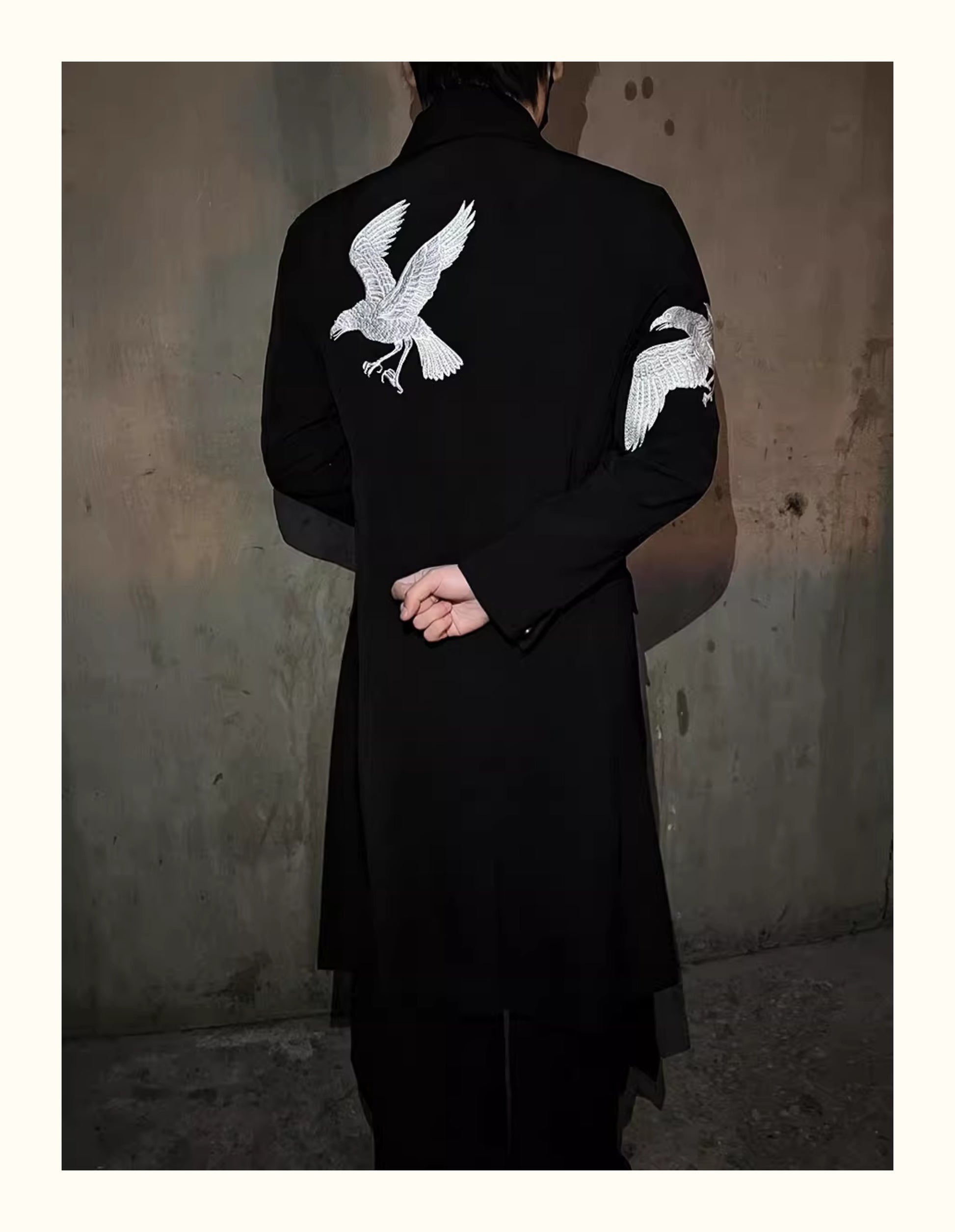 Yohji Yamamoto Dark 21AW Long Blazer Coat Dual Crow Embroidery on Back