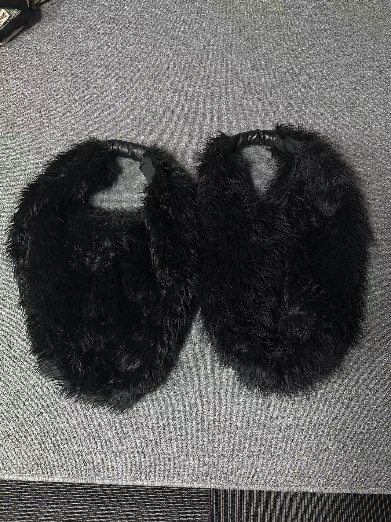 Our Legacy Faux Shearling Shoulder Bag - Oversized Furry Tote Faux Fur Crossbody - Black