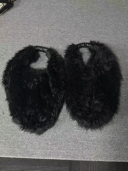 Our Legacy Faux Shearling Shoulder Bag - Oversized Furry Tote Faux Fur Crossbody - Black