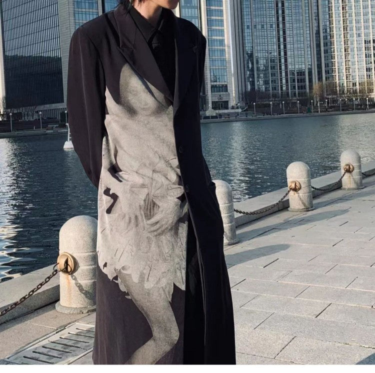 Yohji Asura Pleated Trench - Dark Avant-garde Black Unisex Coats
