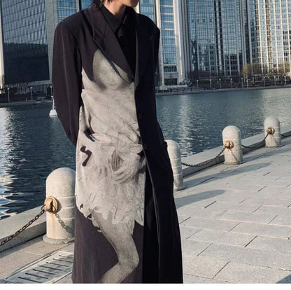 Yohji Asura Pleated Trench - Dark Avant-garde Black Unisex Coats
