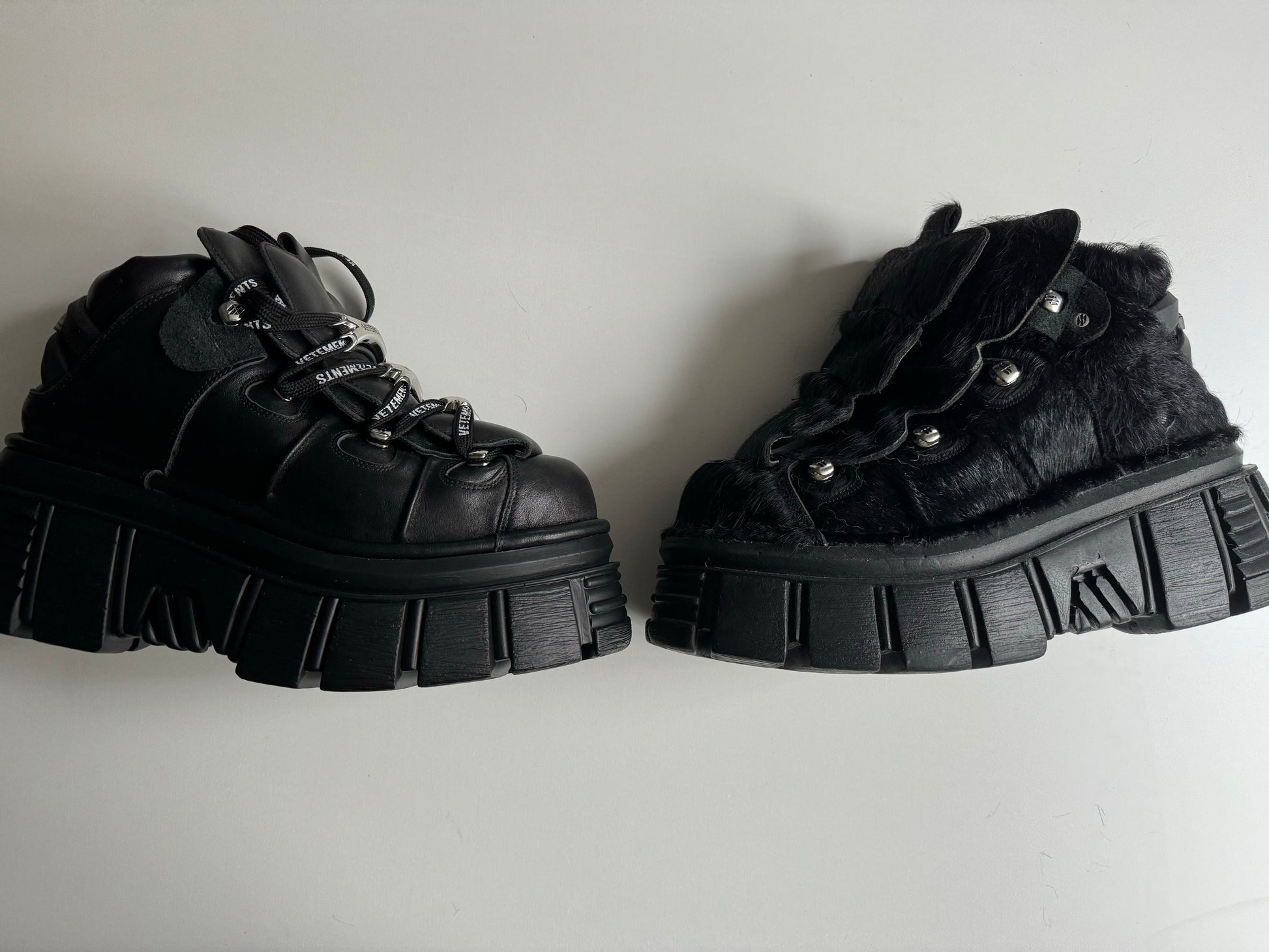Y2K Collab vetements Punk Metal Chunky Platform Shoes - Pony Hair Vers