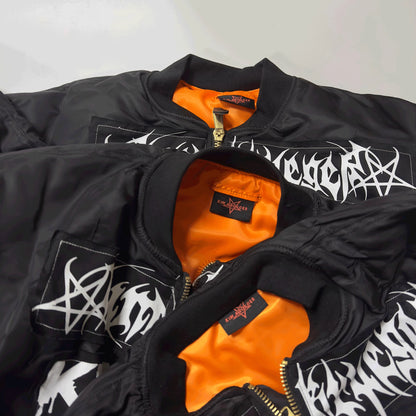 Kim Krueger Embroidered Patch Nylon Oversized Bomber Zip-Up Hooded Cotton Jacket