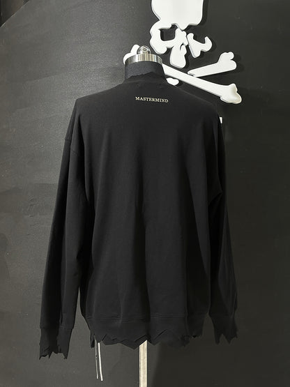 MASTERMIND MMJ Skull Glitter 3D Print Cut-Off Distressed Crewneck Sweatshirt