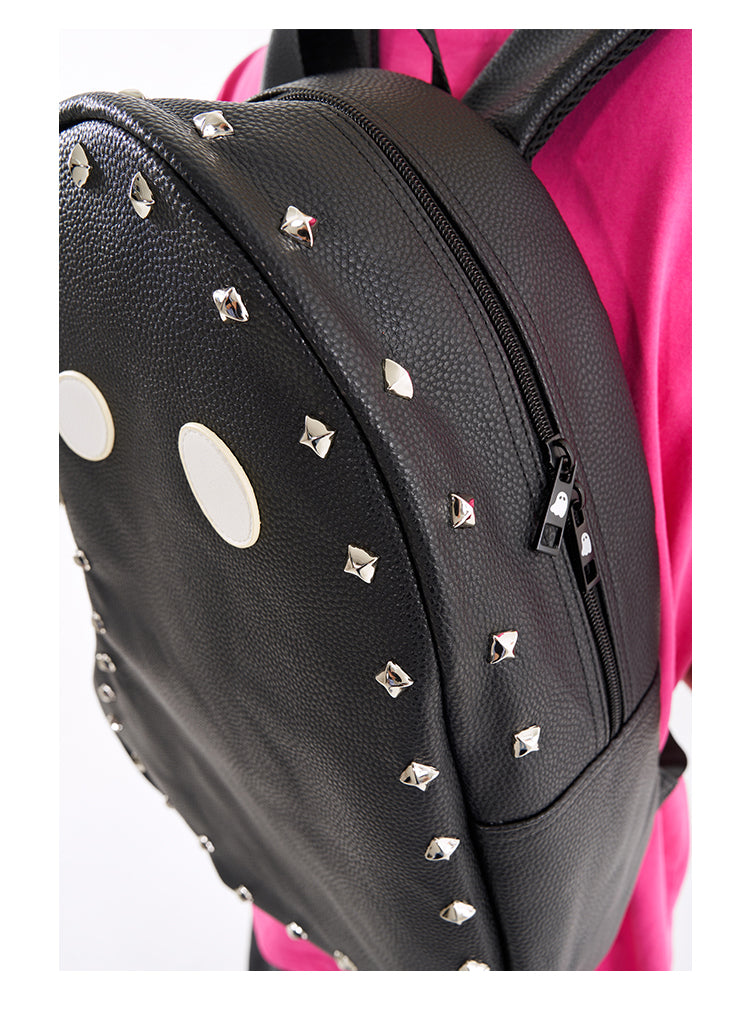 Fun & Cool Punk Studded Ghost PU Leather Backpack - Imp Halloween Edition - Black