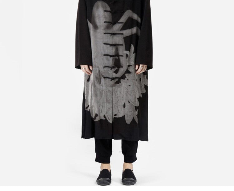 Yohji Yamamoto Dark Asura Lily Printed Mid-Length Shirt Button Closure