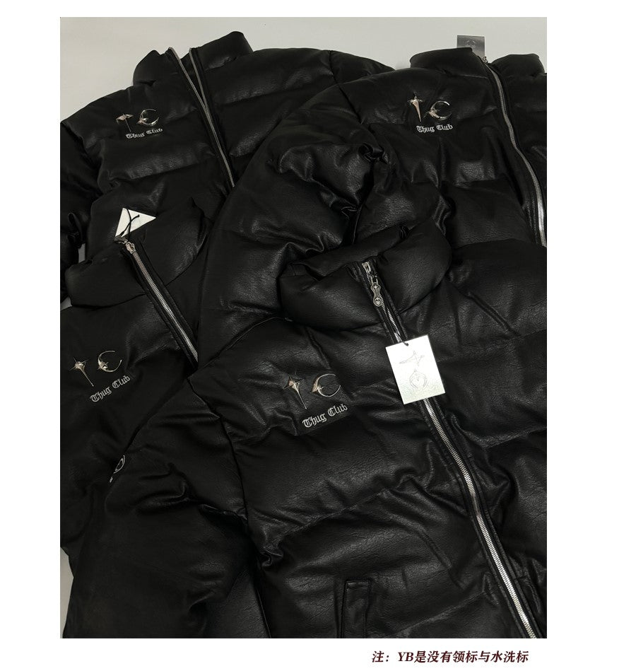 Thug Club ’Drip’ Puffer Jacket - PU Leather Opium Outerwear