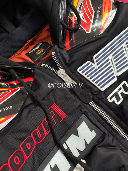 VTM Bomber Jacket Vetement Embroidered Patchwork Detail Racing Hoodie - Size avaliable S M L