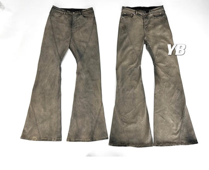 Rick Owen Earth Tone Flared Stacked Jeans – Slim Washed Wide-Leg Opium - Size avaliable S ~ XL