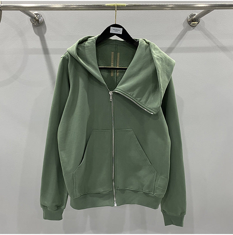 RO Dark Wizard Rick Owen Hoodie - Asymmetric Zip Avant-garde Black Winter Fleece