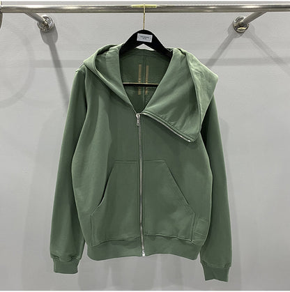 RO Dark Wizard Rick Owen Hoodie - Asymmetric Zip Avant-garde Black Winter Fleece