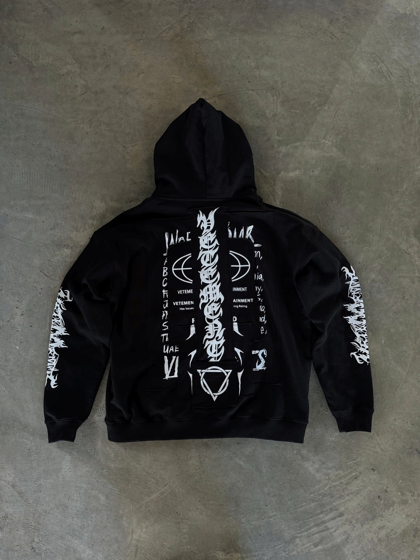 Vetements Oversized Hoodie J’adore Hardcore Patchwork Black Patched Logo