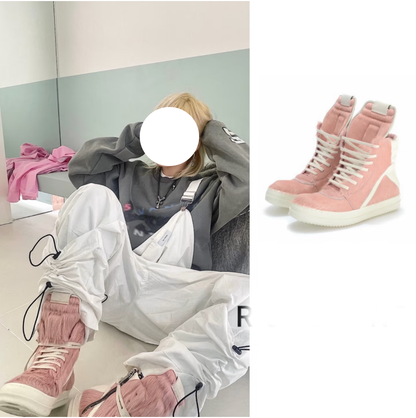 24SS Pony Hair RO High-Top Sneakers – Leather Thick Sole Casual Shoes Unisex