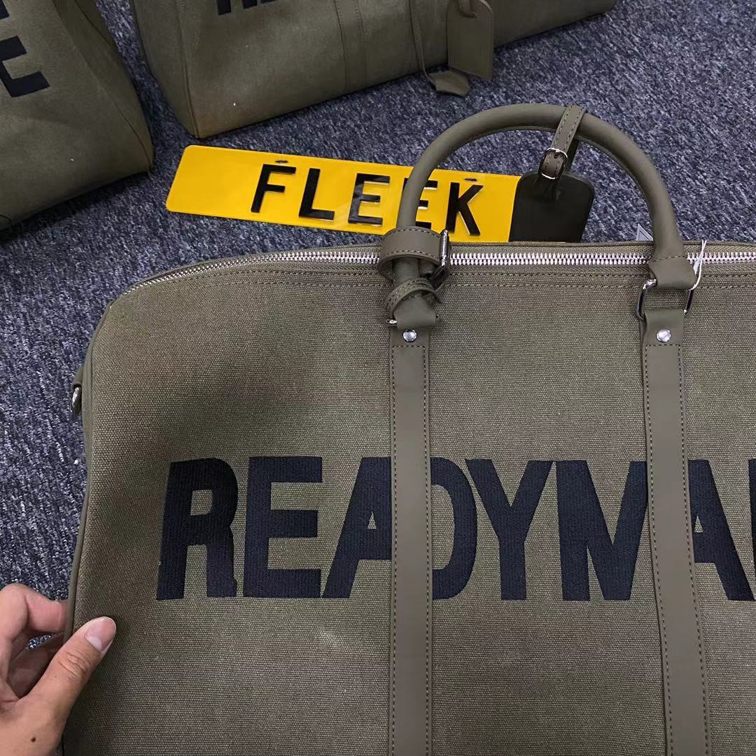 Readymade Overnight Bag - Army Green Canvas Embroidered Travel Bucket Gym Bag - Green
