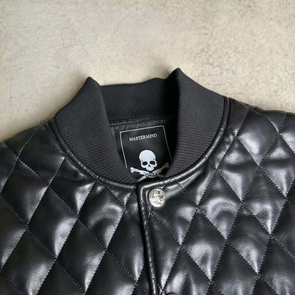 Mastermind Japan Embroidered Skull Leather Jacket - Biker Style Motorcycle Coat